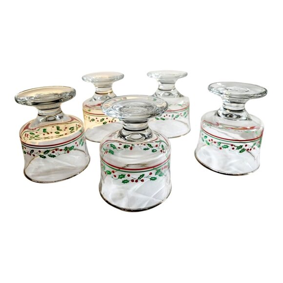 Five 1986 Desert Goblets by Libby for Arby's Holly Berry Pattern Christmas Cups - Picture 2 of 7